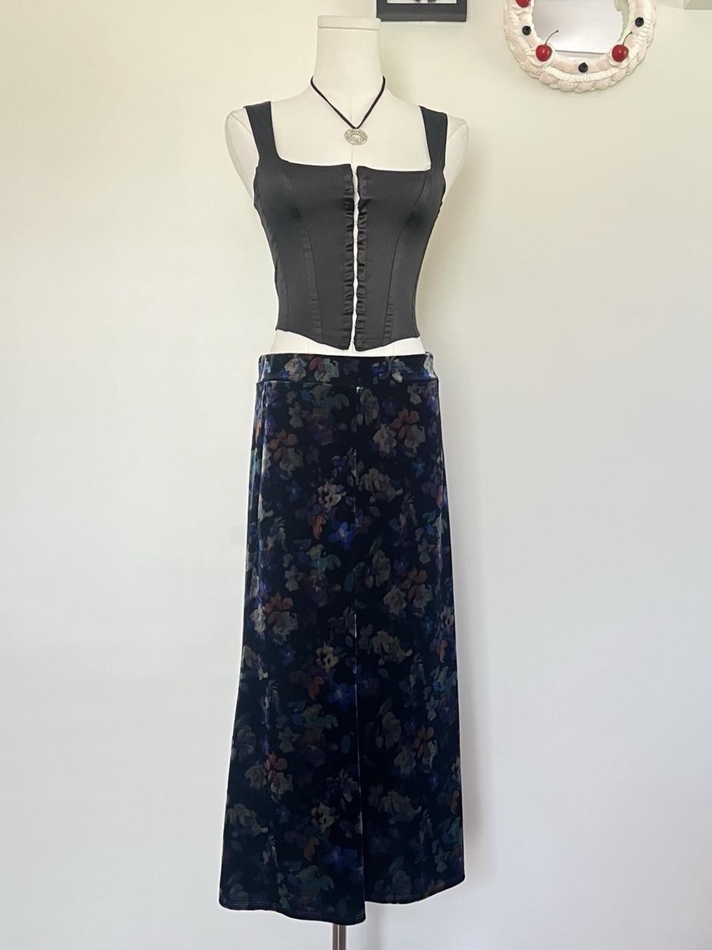 Susan Graver Floral  Whimsygoth Velvet Maxi Skirt XL